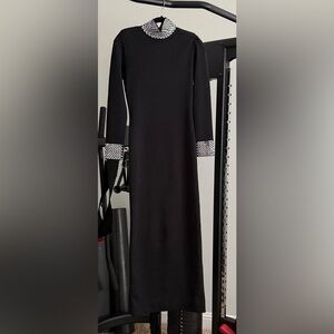 Retrofete Monroe Dress Black Long-Sleeve Maxi Dress with Jeweled Collar & Cuffs